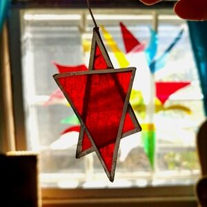 Stained Glass Ornament Star of David Suncatcher Holiday Gift Handmade Upcycled